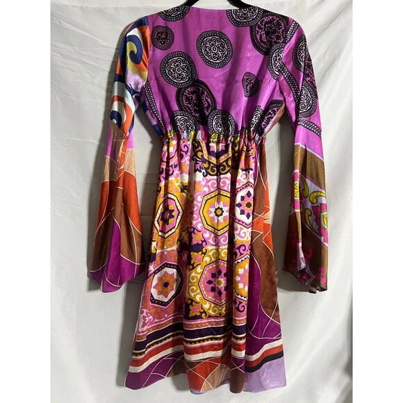 Alice & Trixie Dress Silk Tie Front Retro Bell Sleeves Tunic Dress XS - Picture 11 of 11